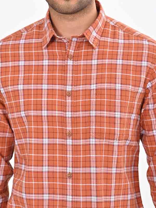 Indian Terrain Men's Regular Fit Full Sleeve Checkered Brown Shirt